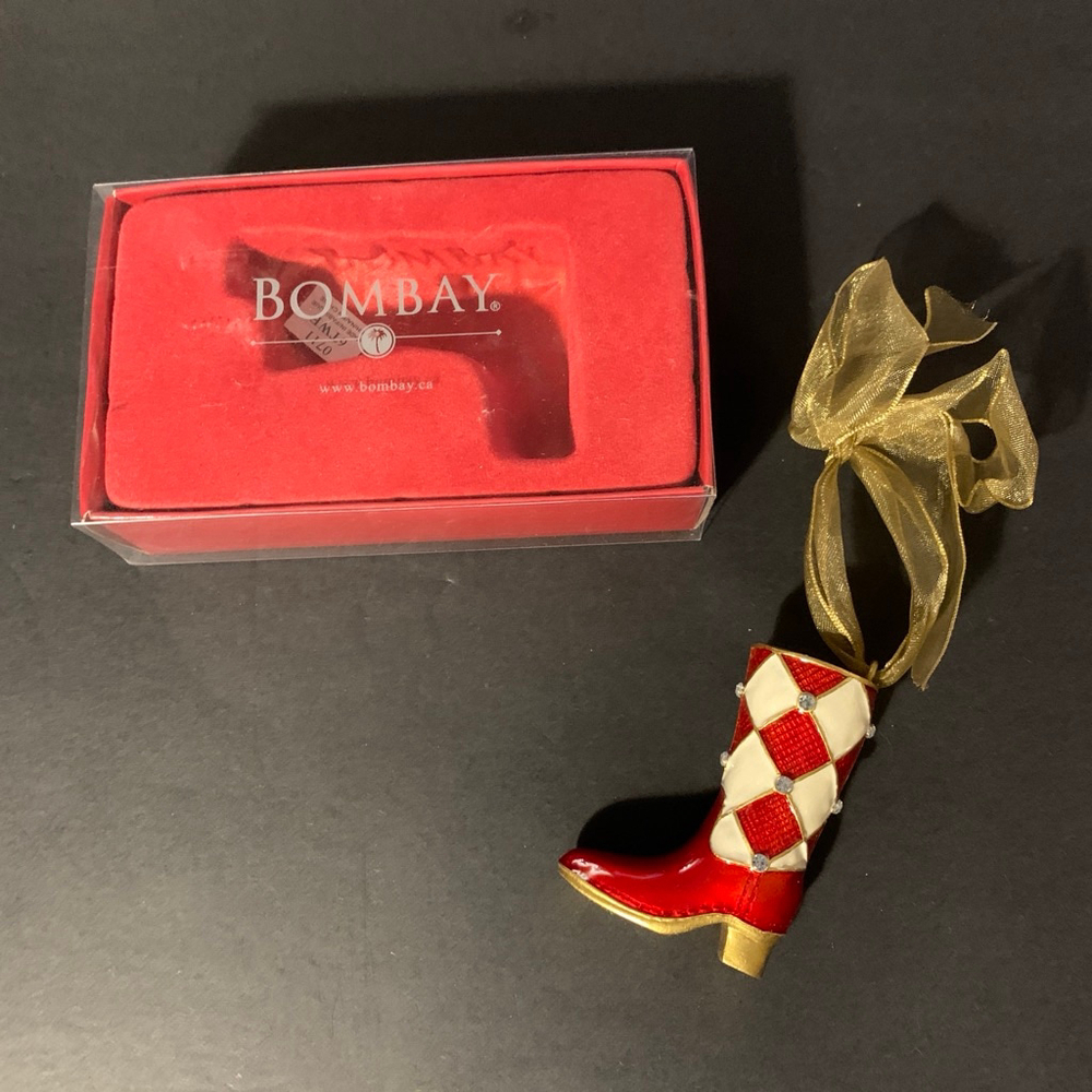 Bombay Red & White Harlequin Boot Christmas Ornament One Size